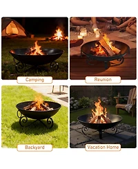 Sugift 24 Inch Heavy-Duty Metal Fire Pit Bowl Outdoor Wood-Burning Firepit with Handles