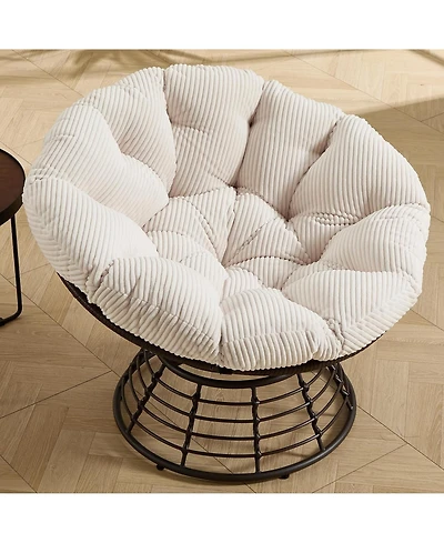 Rainsken 360degree(s) Rotatable Rattan Papasan Chair, Wicker Accent Lounge Seat with Soft Padded Cushion, Balcony, Living Room