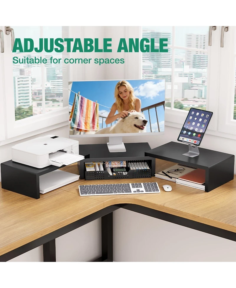 Gnuadz Dual Monitor Stand Riser Desk Organizer Drawer Office Accessories Workspace