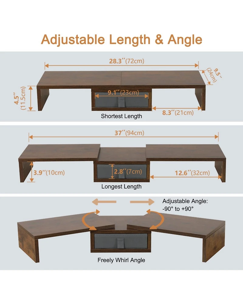 Gnuadz Monitor Stand Riser Adjustable Drawer Storage Organizer