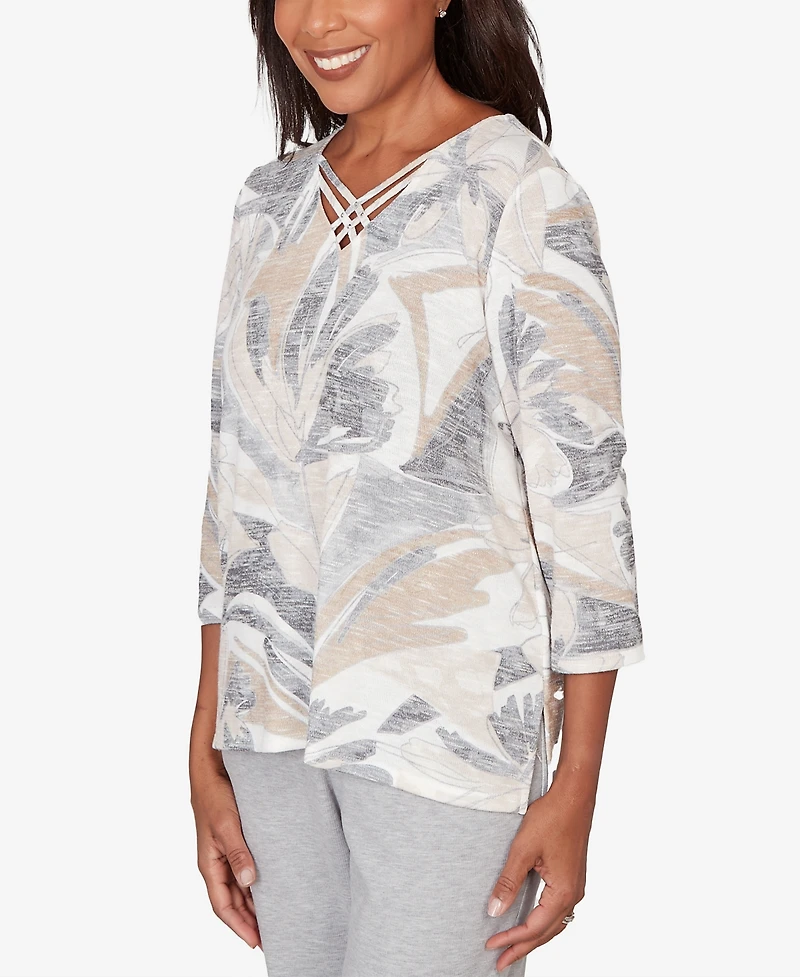 Alfred Dunner Women's Comfort & Joy Leaf Print Crossover V-Neck Top