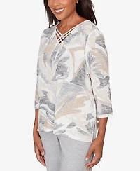 Alfred Dunner Women's Comfort & Joy Leaf Print Crossover V-Neck Top