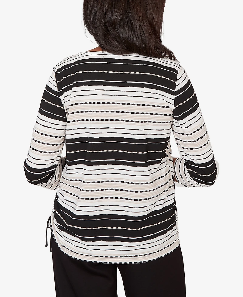 Alfred Dunner Women's Seville Embellished Diagonal Textured Stripe Top