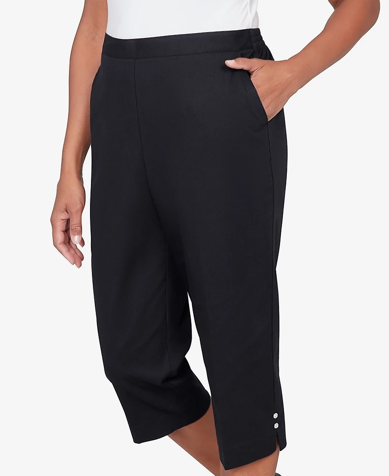 Alfred Dunner Women's Classic Solid Twill Button Hem Capri Pants