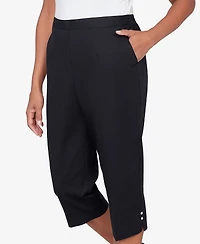 Alfred Dunner Women's Classic Solid Twill Button Hem Capri Pants