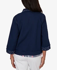 Alfred Dunner Women's Port Side Cultivated Pearl Trim Denim Jacket