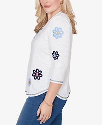 Alfred Dunner Women's Port Side Embellished Floral Button Top