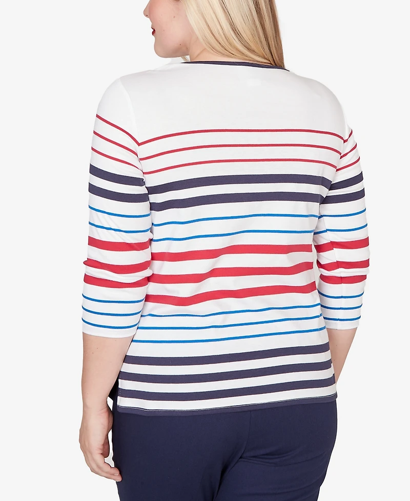 Alfred Dunner Women's Lady Liberty Stars And Stripes Americana Crewneck Top