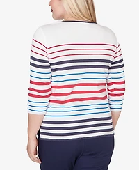 Alfred Dunner Women's Lady Liberty Stars And Stripes Americana Crewneck Top