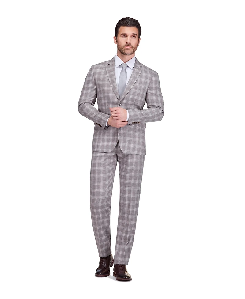 Gino Vitale Men's Slim Fit 2 Piece Performance Stretch Plaid Suit
