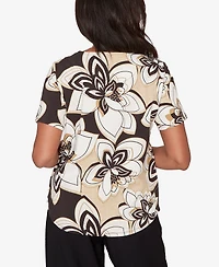 Alfred Dunner Women's Detail Driven Floral Stained Glass Short-Sleeve Top