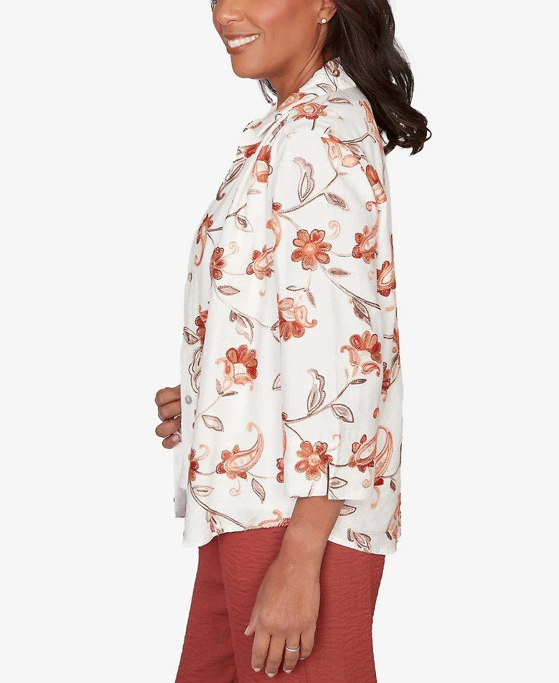 Alfred Dunner Women's Spice Market Paisley Floral Collared Two One Top with Necklace