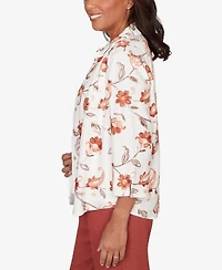Alfred Dunner Women's Spice Market Paisley Floral Collared Two One Top with Necklace