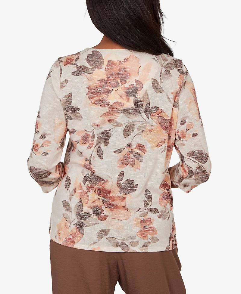 Alfred Dunner Women's Spice Market Embellished Neck Watercolor Floral Top