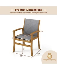 Sugift Set of 2 Patio Dining Chairs with Breathable Fabric and Acacia Wood Frame