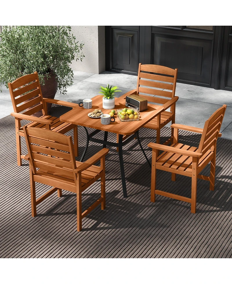 Sugift Outdoor Wooden Dining Chairs with Inclined Backrests and Slatted Seats