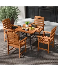 Sugift Outdoor Wooden Dining Chairs with Inclined Backrests and Slatted Seats