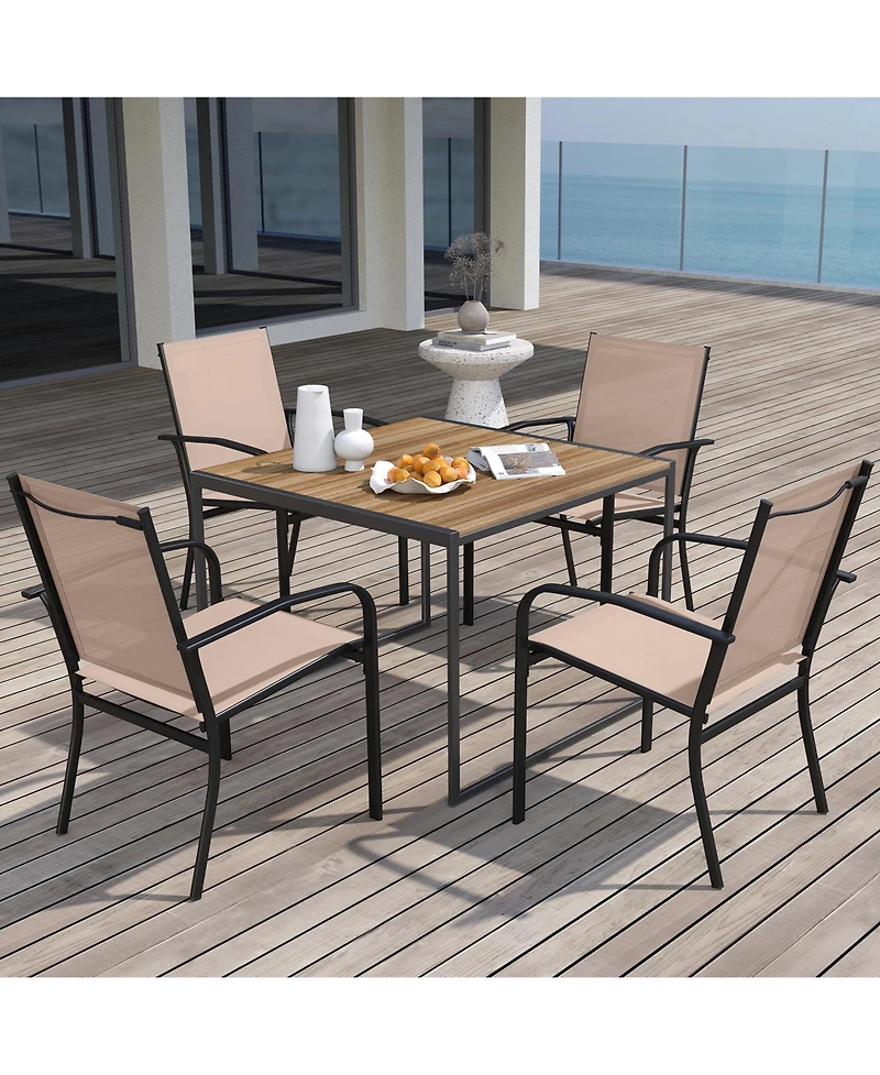Sugift Outdoor Dining Chairs Set of 4 with High Back and Metal Frame