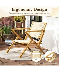 Sugift Outdoor and Indoor Teak Wood Patio Chair wuth Webbing Seat and Backrest