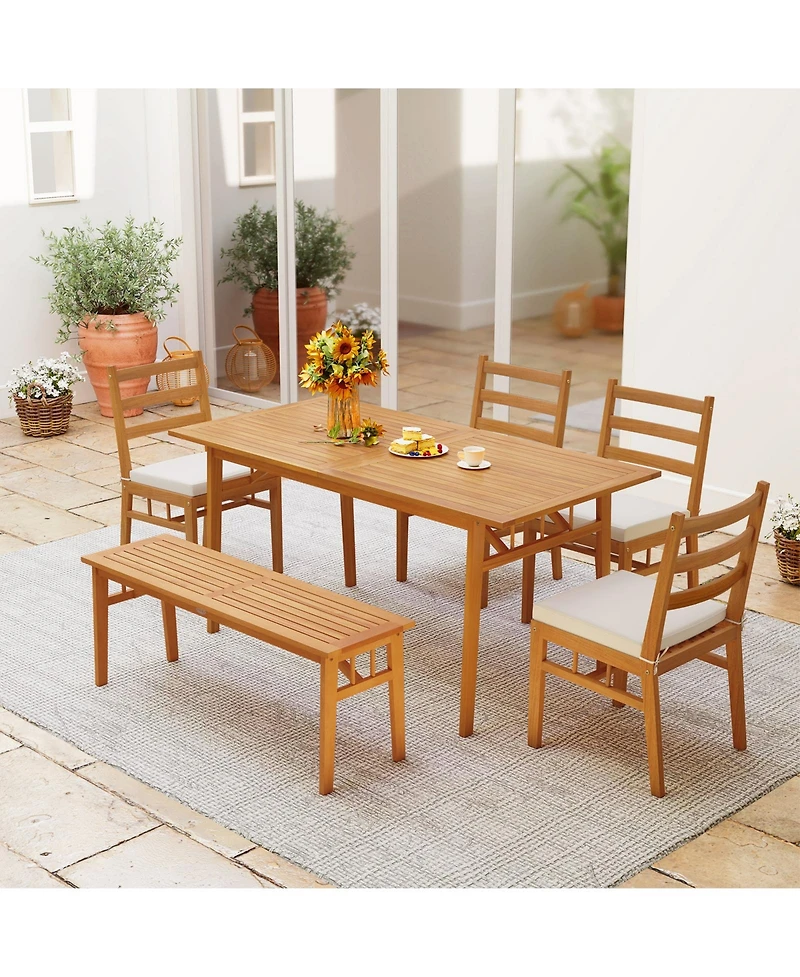 Sugift Solid Acacia Wood Patio Chair Set of 2 Armless Chair