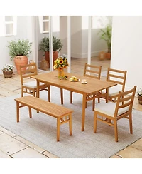Sugift Solid Acacia Wood Patio Chair Set of 2 Armless Chair
