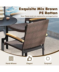 Sugift Stacking Wicker Chairs Set of 2 Patio Rattan Dining Chairs with Acacia Wood Armrests