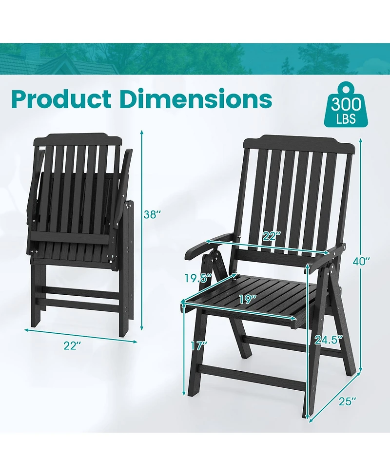 Sugift Foldable Patio Chair All-Weather Hdpe Outdoor Dining Chair with Armrest