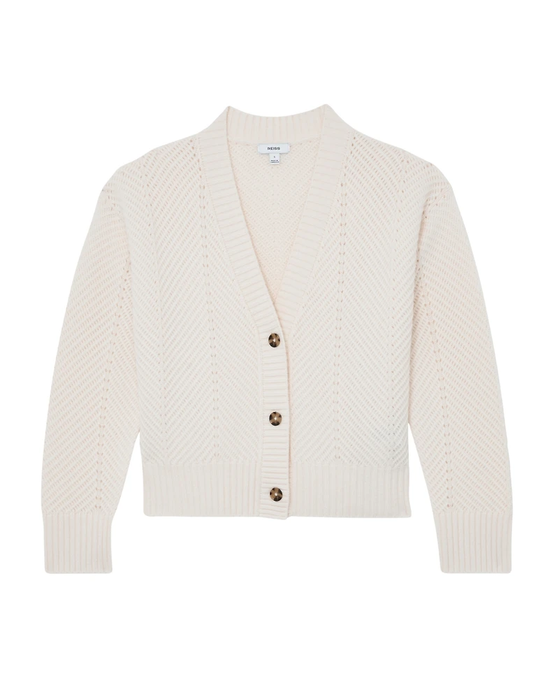 Reiss Women's Lottie Wool-Cashmere Chevron-Stitch Cardigan
