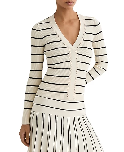 Reiss Women's Stripe Craft-Stitch Rib-Knit Top