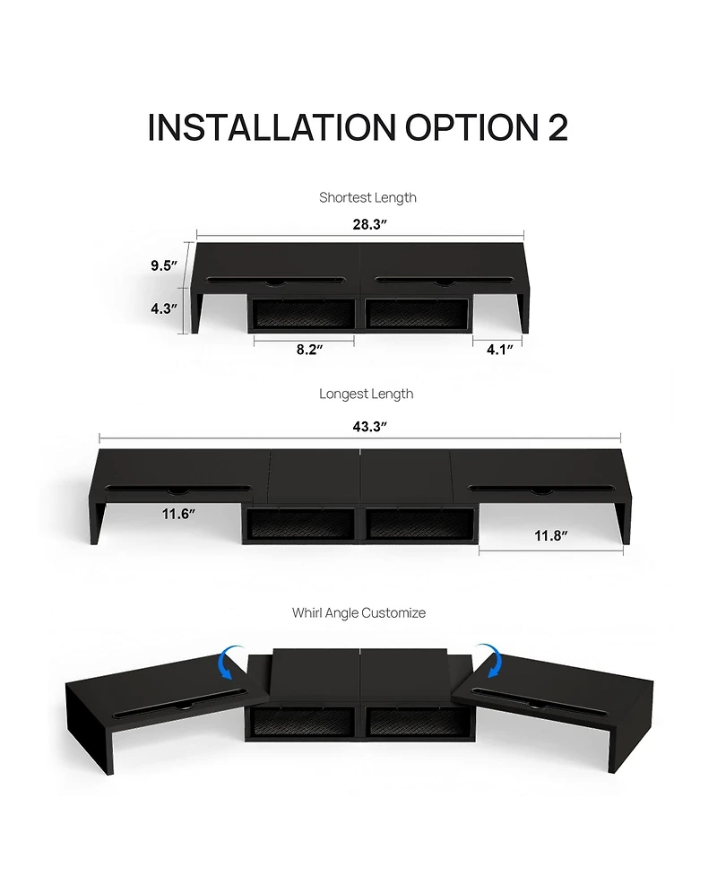 Gnuadz Dual Monitor Stand Riser With Drawer Smartphone Holder Wooden Desk Organizer Adjustable Workspace Computer 2 drawers