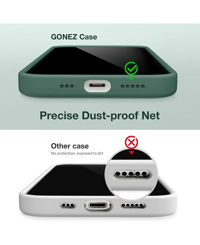 Gonez for iPhone 15 Case, Liquid Silicone Case with Anti-Scratch Soft Microfiber Lining Shockproof Protective Phone Cover 6.1", Midnight Green