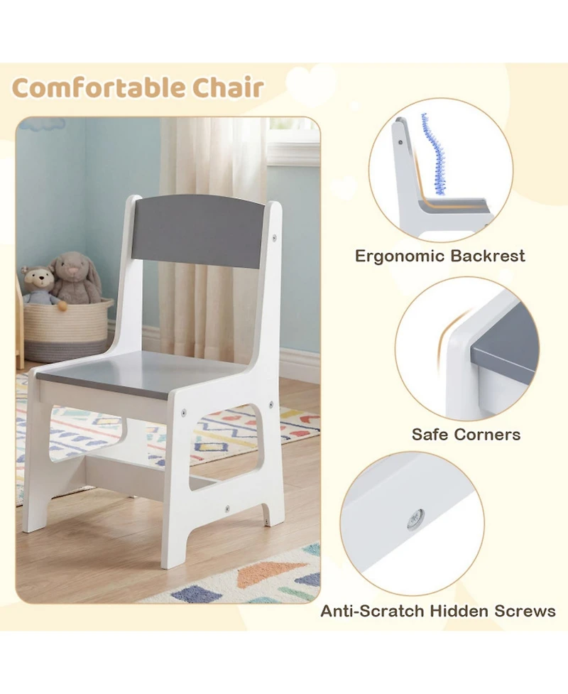 Gouun Kids Art Table and Chair Set with Paper Roll and Storage Cubbies