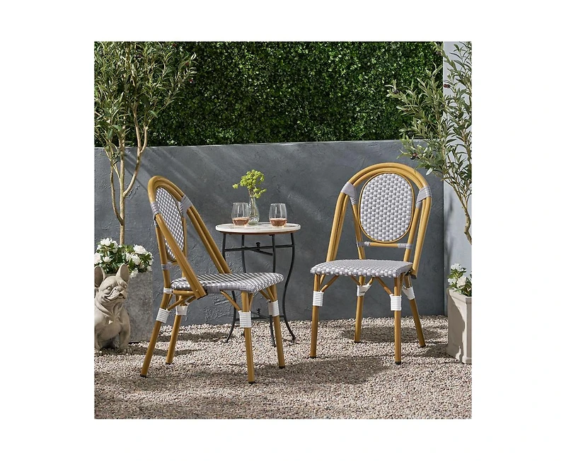 sumyeg Set of 2 Bamboo Print Aluminum Outdoor Chairs, Lightweight and Rust-Resistant