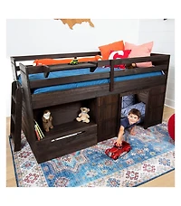 Max & Lily Modern Farmhouse Low Loft Bed with Storage Drawer, Solid Wood for Kids