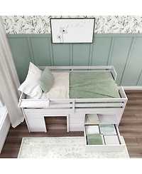 Max & Lily Modern Farmhouse Low Loft Bed with Storage Drawer, Solid Wood for Kids