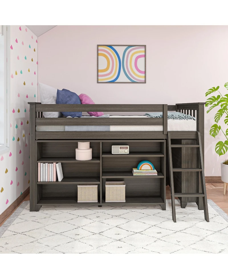 Max & Lily Low Loft With 3-Shelf Bookcase and 6-Shelf