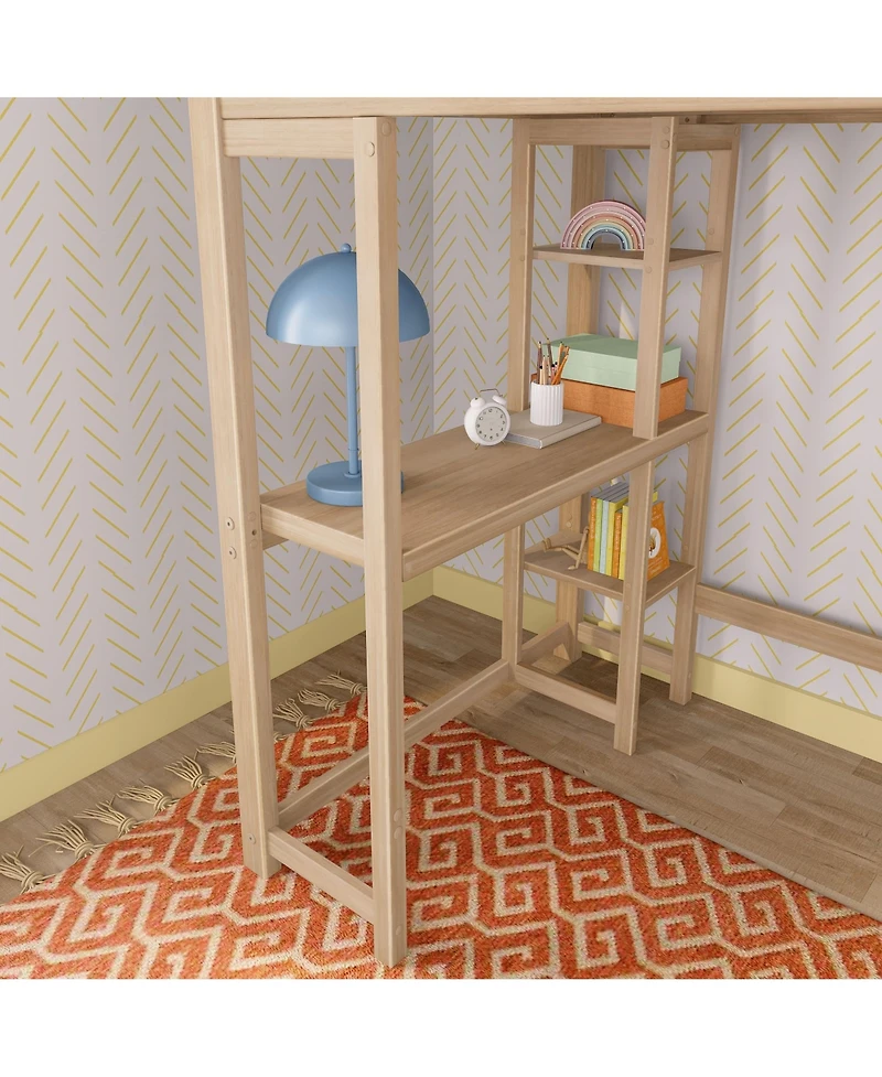 Max and Lily Scandinavian High Loft w/ Side Desk Shelves