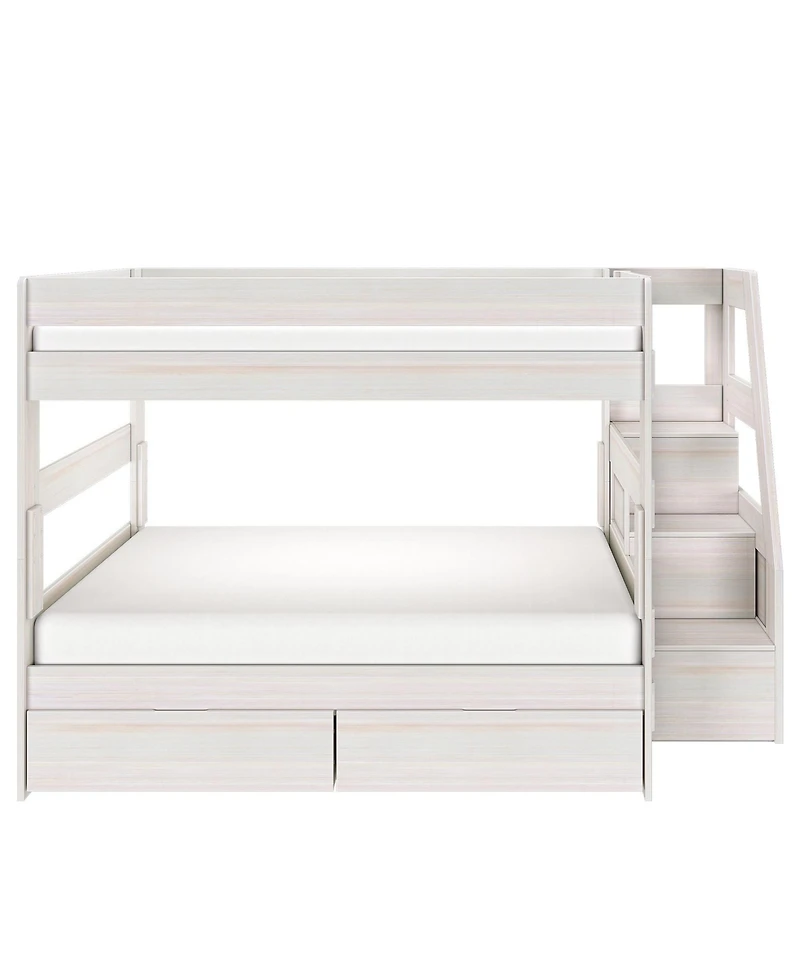 Max and Lily Modern Farmhouse Queen Over Bunk Bed With Staircase Storage Drawers