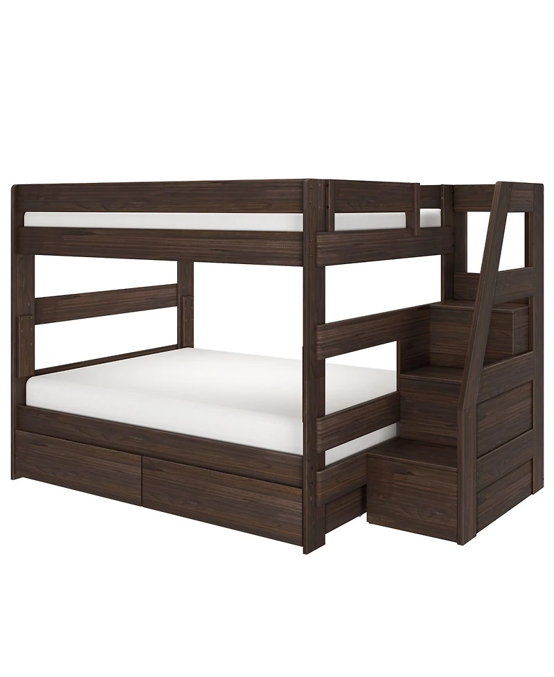 Max and Lily Modern Farmhouse Queen Over Bunk Bed With Staircase Storage Drawers