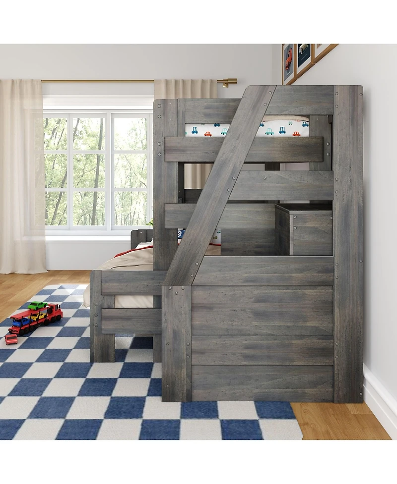 Max & Lily Modern Farmhouse Twin Over Full Bunk Bed With Staircase