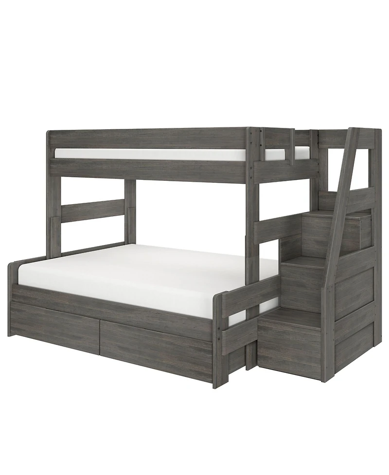 Max & Lily Modern Farmhouse Twin Over Full Bunk Bed With Staircase and Storage Drawers