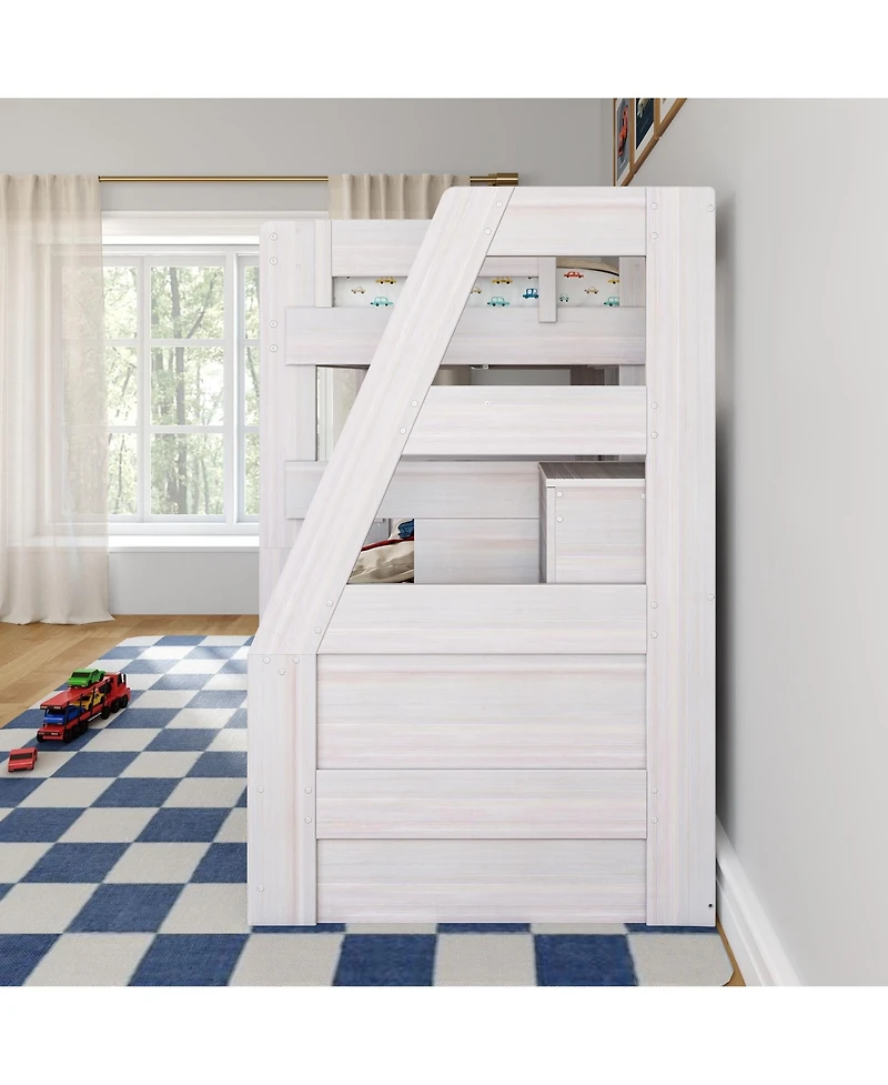Max and Lily Modern Farmhouse Twin Over Bunk Bed With Staircase