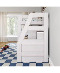 Max and Lily Modern Farmhouse Twin Over Bunk Bed With Staircase