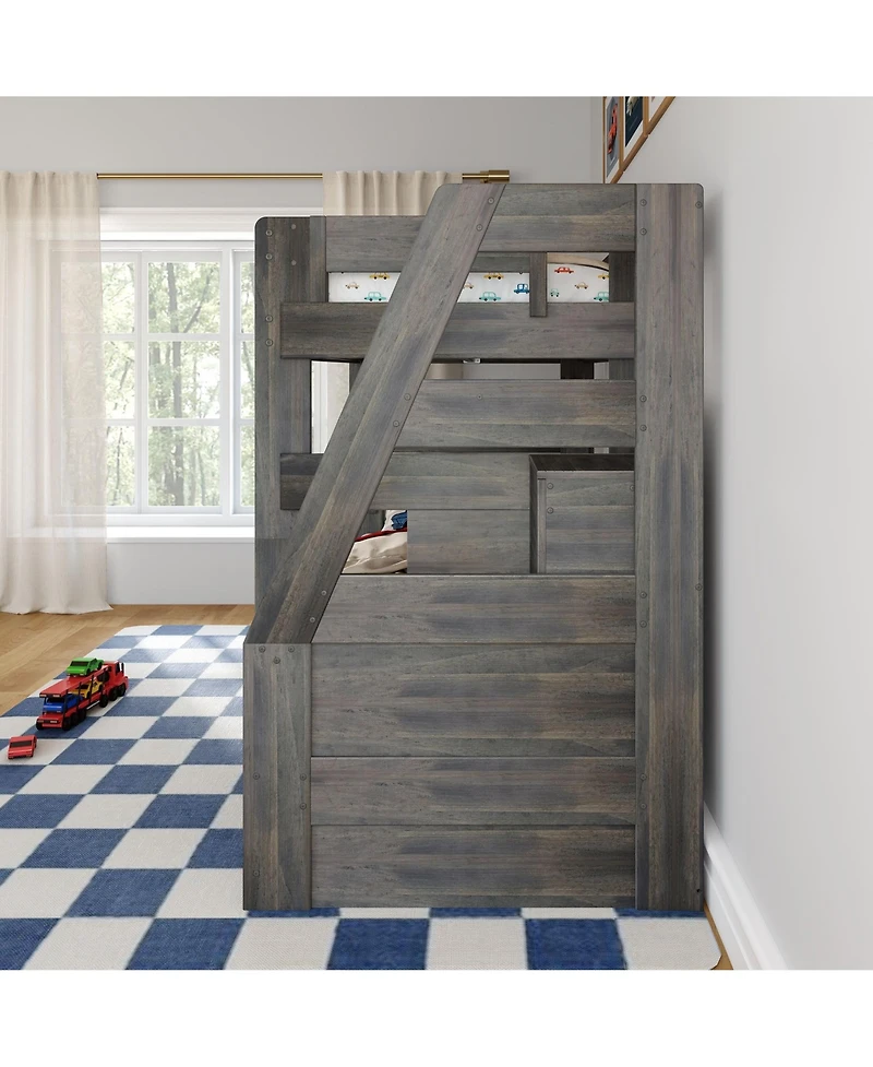 Max and Lily Modern Farmhouse Twin Over Bunk Bed With Staircase