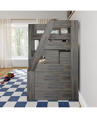 Max and Lily Modern Farmhouse Twin Over Bunk Bed With Staircase