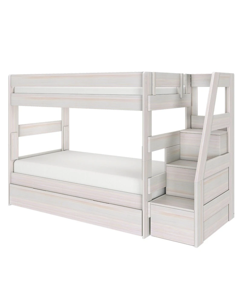 Max & Lily Twin Over Wood Staircase Bunk Bed with Trundle, Driftwood