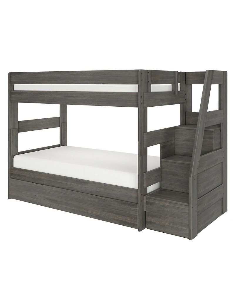 Max & Lily Twin Over Wood Staircase Bunk Bed with Trundle, Driftwood