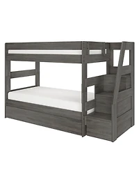 Max & Lily Twin Over Wood Staircase Bunk Bed with Trundle, Driftwood