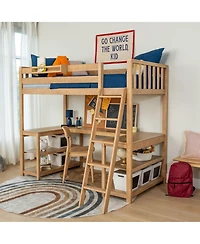 Max & Lily Scandinavian Loft Bed with Wraparound Desk and Shelves