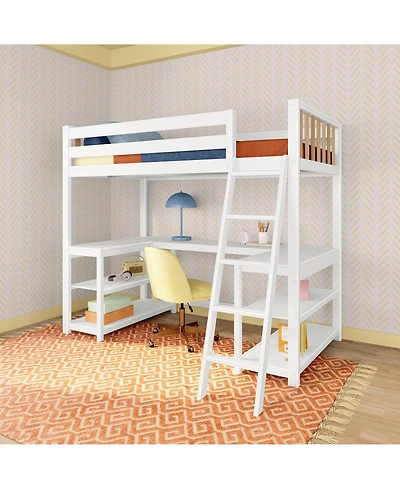 Max & Lily Scandinavian Loft Bed with Wraparound Desk and Shelves